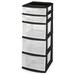 HYYYYH Plastic 5 Clear Drawer Medium Home Organization Storage Container Tower with 3 Large Drawers and 2 Small Drawers Black Frame