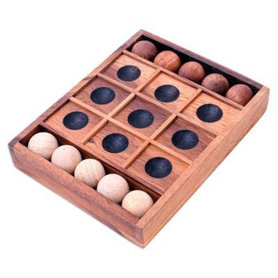 Lucky Strike,'Hand Carved Raintree Wood Tic-Tac-Toe Board Game'