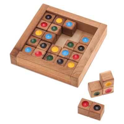 'Sudoku-Inspired Raintree Wood Game with Colorful Pieces'