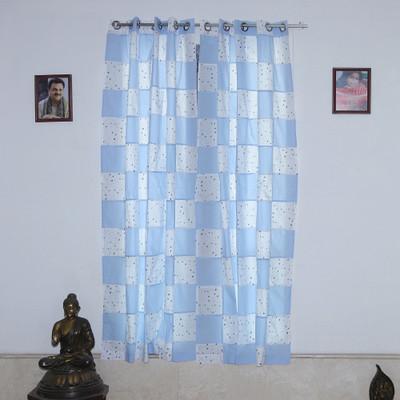 Checkered Stars,'2 Checkered Blue & White Cotton Curtains with Star Patterns'