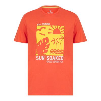T-Shirts Sun Soaked Motif Cotton Jersey T-Shirt in Hot Coral - South Shore / XL - Tokyo Laundry