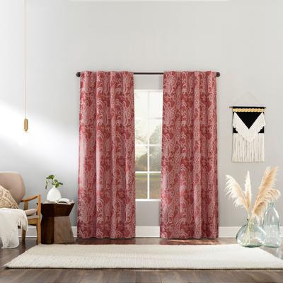 Wide Width Sun Zero™ Pedra Paisley Embroidery Back Tab Curtain Panels by BrylaneHome in Rustic Red (Size 40