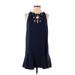 Parker Casual Dress - Mini Tie Neck Sleeveless: Blue Print Dresses - Women's Size X-Small