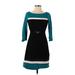 White House Black Market Casual Dress - Sweater Dress: Teal Color Block Dresses - Women's Size 2