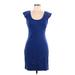 Express Casual Dress - Mini Scoop Neck Short sleeves: Blue Print Dresses - Women's Size 10