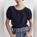 Madewell Tops | Madewell Embroidered Poplin Puff-Sleeve Cutout Crop Top Xl Black 100% Cotton | Color: Black | Size: Xl