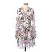 Sam Edelman Cocktail Dress - A-Line V Neck Long sleeves: White Floral Dresses - Women's Size 4