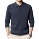 SAWEEZ Knitted Golf Shirt Mens Long Sleeve, Lightweight Lapel Woollen Sweaters Fine Knit Soft Warm Lambswool Jumper Pullover Slim Fit Casual Knitwear Sweater Top,Blue Grey,L
