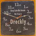 Dreckly Slate Clock - Etched in Cornwall Keep Calm Me Ansum Design Cornish Clock - Gold hands/Ticking mechanism