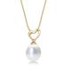 Lustrous Genuine Pearl Necklace with 8-8.5mm White Real Freshwater Pearl Drop Pendant. Gold Tilting Heart Necklace with Single Pearl Drop set in Luxurious 9K Yellow Gold with 16 inch Gold Chain.