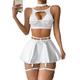 Lilosy Sexy Choker Applique Embroidered Underwire Push Up Garter Belt Lingerie Set for Women Mesh Sheer Bra and Panty, Stocking Skirt White, S