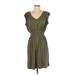 Banana Republic Casual Dress - Mini V Neck Short sleeves: Green Print Dresses - Women's Size Small