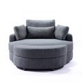 Latitude Run® Large round chair w/ ottoman Linen in Gray/White/Brown | 27.6 H x 51.2 W x 51.2 D in | Wayfair 723B06D84D1D480993A0D824916D349F