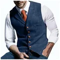 Abito da uomo Vintage gilet scozzese gilet Casual Slim Fit in lana gilet da lavoro formale per