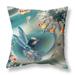 26" X 26" Blue and Gray Bird Blown Seam Floral Indoor Outdoor Throw Pillow