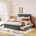 Full Size Upholstered Platform Bed with Twin-Size Trundle & 2 Storage Drawers, Wood Linen Platform Bedframe with Headboard