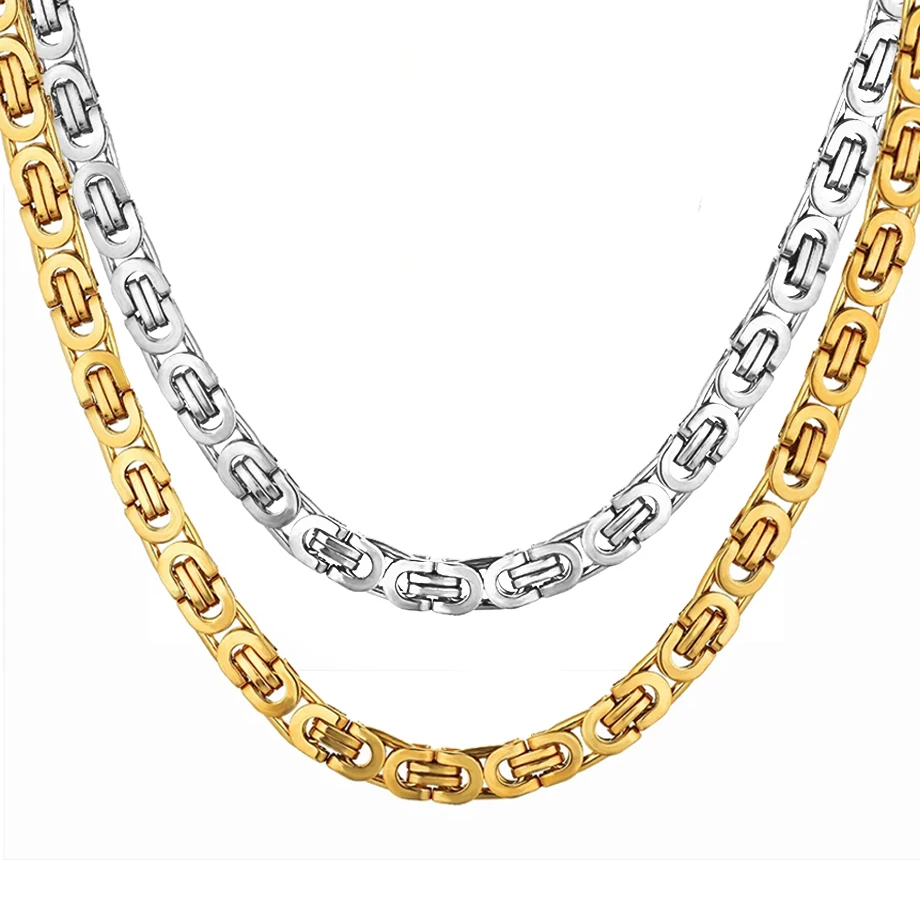 Vintage Byzantinische Gliederkette Halsketten Männlich 6/8mm Gold Silber Farbe Edelstahl Kette für Männer Frauen Punk Schmuck geschenk