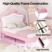 Full Size Upholstered Bed Frame with LED Lights and Crown Headboard, Modern Princess Bed Platform Bed for Girls