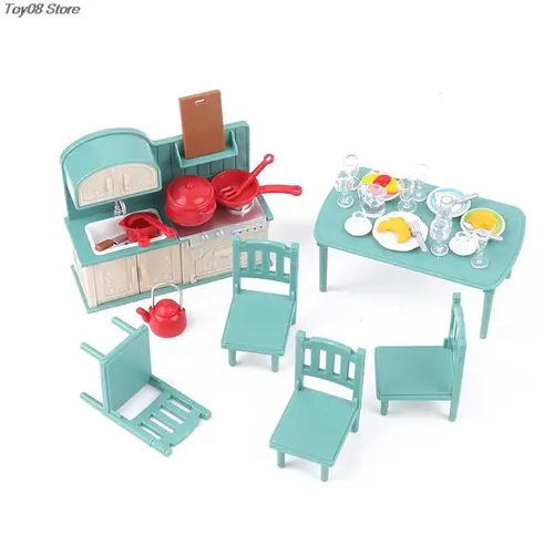 1set Puppenhaus zubehör Mini Esstisch Miniatur Simulation Stuhl Tisch möbel Spielzeug Puppenhaus