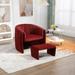 Accent Chair with Ottoman, Mid Century Modern Barrel Chair Upholstered Club Tub Round Arms Chair for Living Room, WINE RED