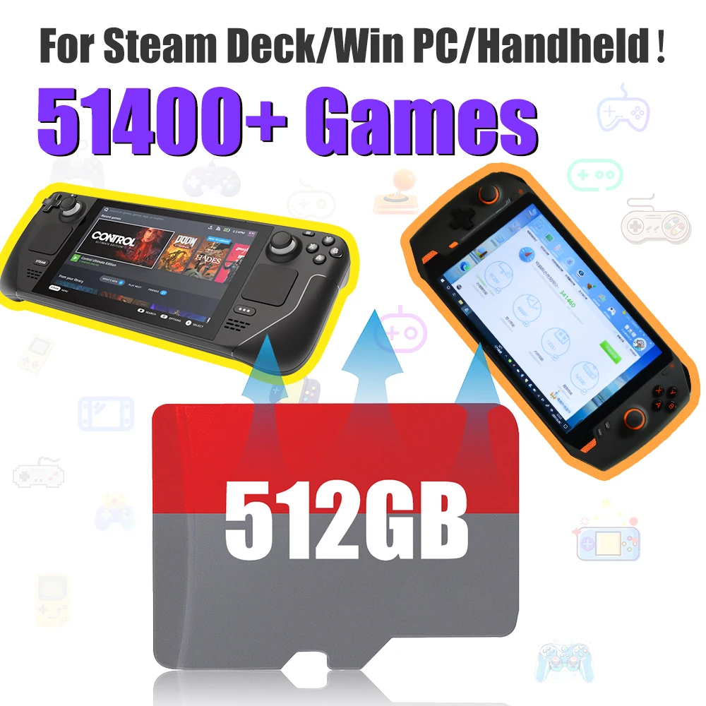 Batocera TF/Game Card Prefect für Steam Deck/WIN600 Handheld-Spielekonsole/PC 512 GB mit 51400 Spielen für PS3/PS2/PS1/WII/N64/MAME
