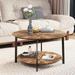 Living Room Round Coffee Table Wooden Double Layer Coffee Table with Open Storage Space and Metal Table Legs