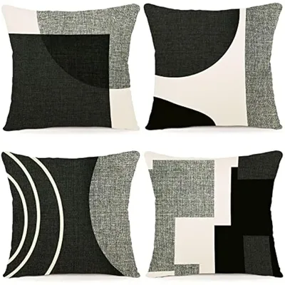 Schwarzer Kissenbezug mit geometrischem Muster, Heimdekoration, geeignet für Büro, Sofa, Kissen, Image