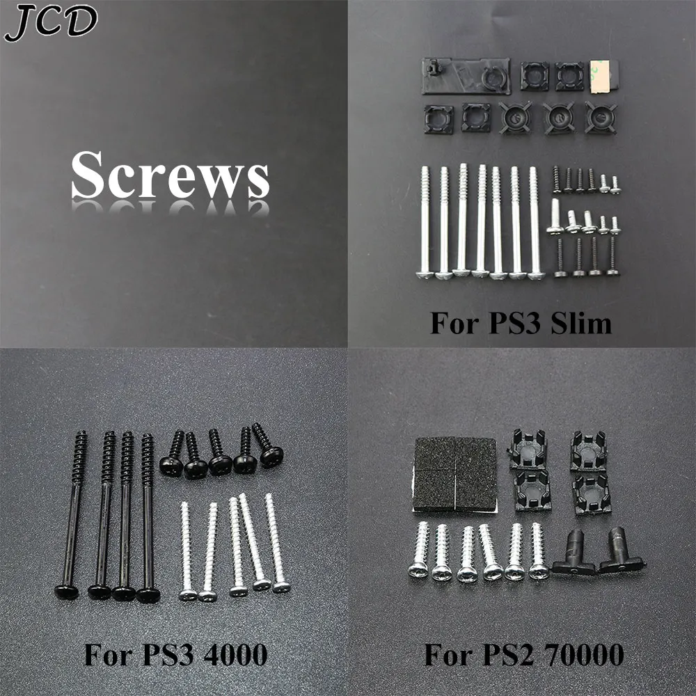 JCD Komplettset Schrauben für PS2 PS3 Slim 2000 3000 4000 70000 Konsole Gummifüße Abdeckung Set Schrauben Kit Reparaturteile Image