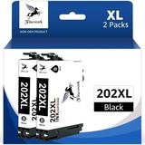 202XL Black Ink Cartridges 202 Ink cartridges High Capacity Black Ink Cartridge Replacement for Epson 202XL 202 XL Ink Cartridges for Workforce WF-2860 Expression Home XP-5100 Printer (2 Black)