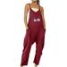 Brnmxoke Lightning Deals 2023 Womens Jumpsuits Clearance Women s Casual Sleeveless Jumpsuits Independence Day Print Spaghetti Strap Overalls Long Harem Pants Romper with Pockets