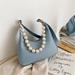 YEAHOO Fashion PU Leather Handbags Pearl Chain Shoulder Bag Women Elegant Ladies Clutch Bags Female Underarm Bags(Blue)