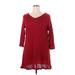 Reborn Casual Dress - A-Line V Neck 3/4 sleeves: Burgundy Solid Dresses - Women's Size X-Large