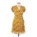 Harper Heritage Casual Dress - A-Line V Neck Short sleeves: Yellow Floral Dresses - Women's Size Medium