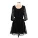 A. Byer Casual Dress - Mini Scoop Neck 3/4 sleeves: Black Print Dresses - Women's Size Large