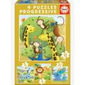 Set of 4 Progressive Puzzles, 12 to 25 Pieces, Wild Animals, by EDUCA yellow