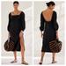 Anthropologie Dresses | Anthropologie Maeve Low Back Midi Dress Black Floral Puff Sleeves Slit Cotton 10 | Color: Black | Size: 10