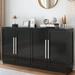 Red Barrel Studio® Cariotta 60" Sideboard w/ Four Striped Doors & Four Adjustable Shelves Wood in Black/Brown | 32 H x 60 W x 16 D in | Wayfair