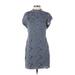 Aqua Casual Dress - Sheath Mock Short sleeves: Blue Print Dresses - Women's Size Small