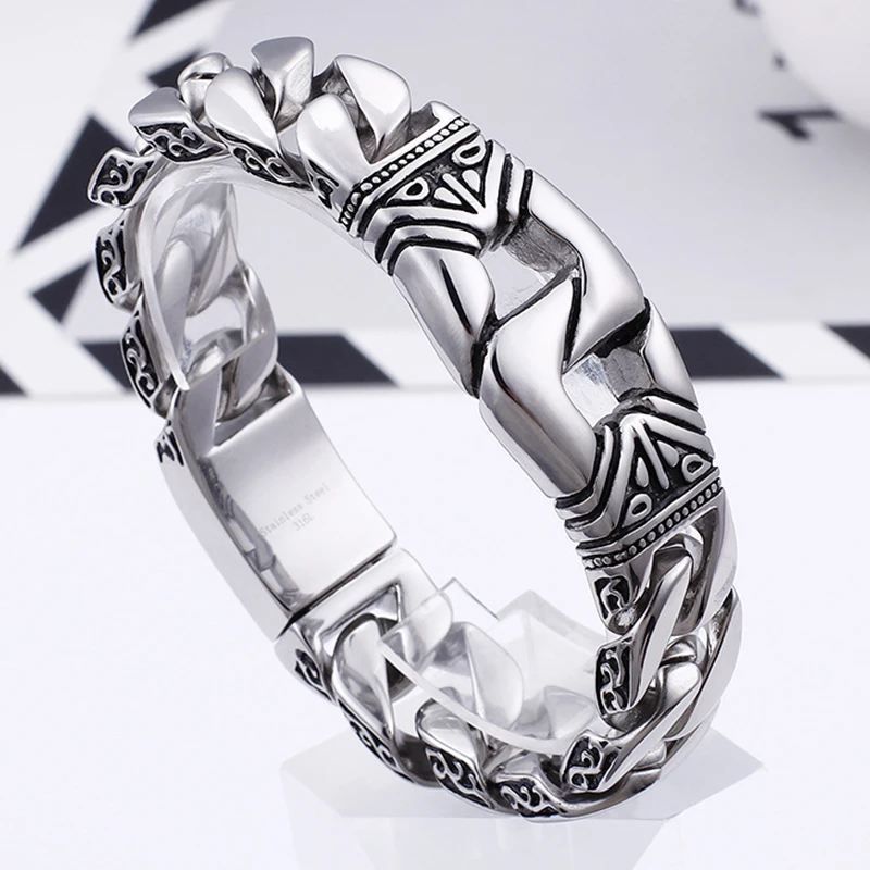 18mm Schwere Edelstahl Handschellen Curb Kubanischen Armband Armreif Für Männer Chunky Bike Link Kette Homme Armbänder Schmuck Zubehör Image