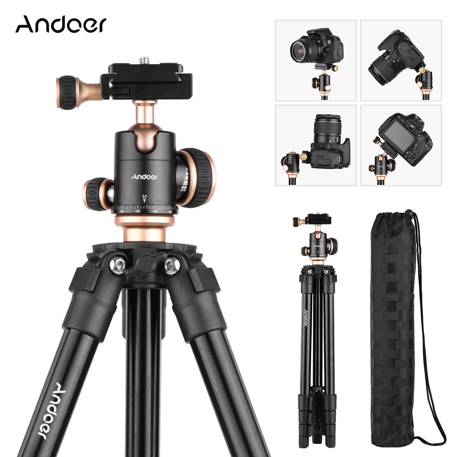 Andoer q160sa Kameras tativ komplettes Stativ mit Panorama-Kugelkopf tragbares Reises tativ für DSLR-Kameras Camcorder-Projektor