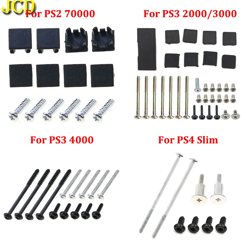 JCD Für PS4 Slim Schrauben Schrauben Kit Komplettset Schwarz Kunststoff Gummifüße Abdeckung Für PS3 Slim 2000 3000 4000 PS2 70000 Konsole Image