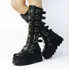 Gothic Schuhe Plattform kniehohe Stiefel Punk schwarz sexy Motorräder neue Halloween Cosplay Zapatos