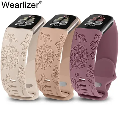 Wearlizer Blumen gravur band für Fitbit Charge 6/Fitbit Charge 5 Frauen Freizeit Sport Silikon band