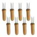 FRCOLOR 8pcs Stainless Steel Corn Cob Holder Wooden Handle Grilling Fork Portable Fruit Forks Barbecue Accessories