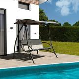 Outdoor Porch Swing 3-Seat Porch Swing with Canopy Weather Resistant Outdoor Swing with Removable Cushion Patio Swing Chair/Bench for Porch Garden Poolside Balcony Backyard