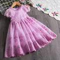 Vintage Mädchen Kleid Stickerei Spitze Blumen kleid Kinder Kurzarm Geburtstags feier Vestido Sommer