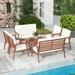 Costway 8 PCS Patio Conversation Set Acacia Wood Sofa Coffee Table with Cushioned Seat White