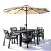 LeisureMod Chelsea Modern 7-Piece Outdoor Dining Set with Aluminum Dining Table and 6 Dining Chairs with Removable Cushions (Charcoal Black)