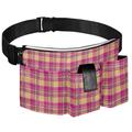 OWNTA Pink Plaid Pattern Canvas Tool Purses with 210D Waterproof Lining 14.9x8.2in Size - Durable and Practical Belt Bag for Tools and More