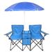 JINS&VICO 2-Seat Portable Outdoor Folding Chair with Removable Sun Umbrella Double Camping Chair with Two Cup Holder and Pocket Beach Chair for Sunbathing Fishing Blue